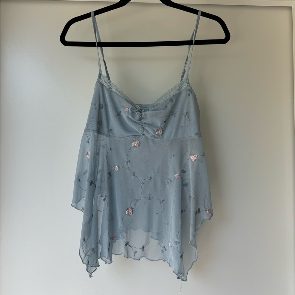 Urban Outfitters Blue Top with Pink Flowers